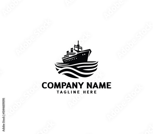 Vector ship logo design. Ship with waves element logo. Cruise ship logo. Modern ship logo with waves photo