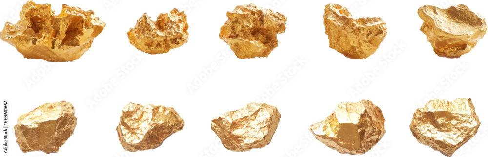 Fototapeta premium Five gold nuggets, white background