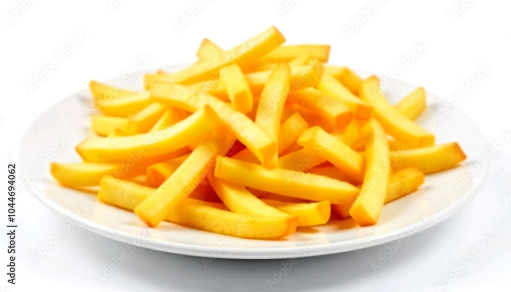 Crispy french fries on a white plate, white background Crispy french fries on a white plate, white background