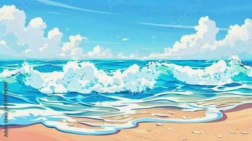 Cartoon The gentle movement of waves on a coral beach photo