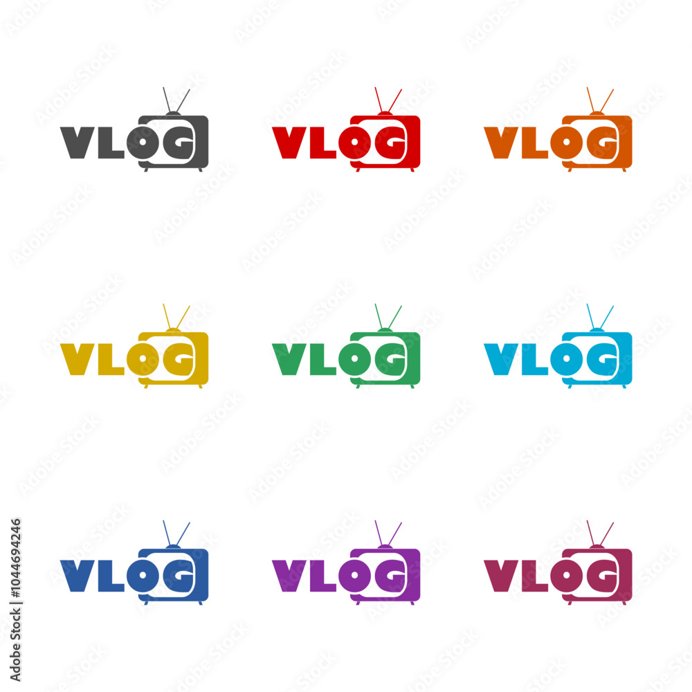 Vlog icon isolated on white background. Set icons colorful Vlog icon isolated on white background. Set icons colorful