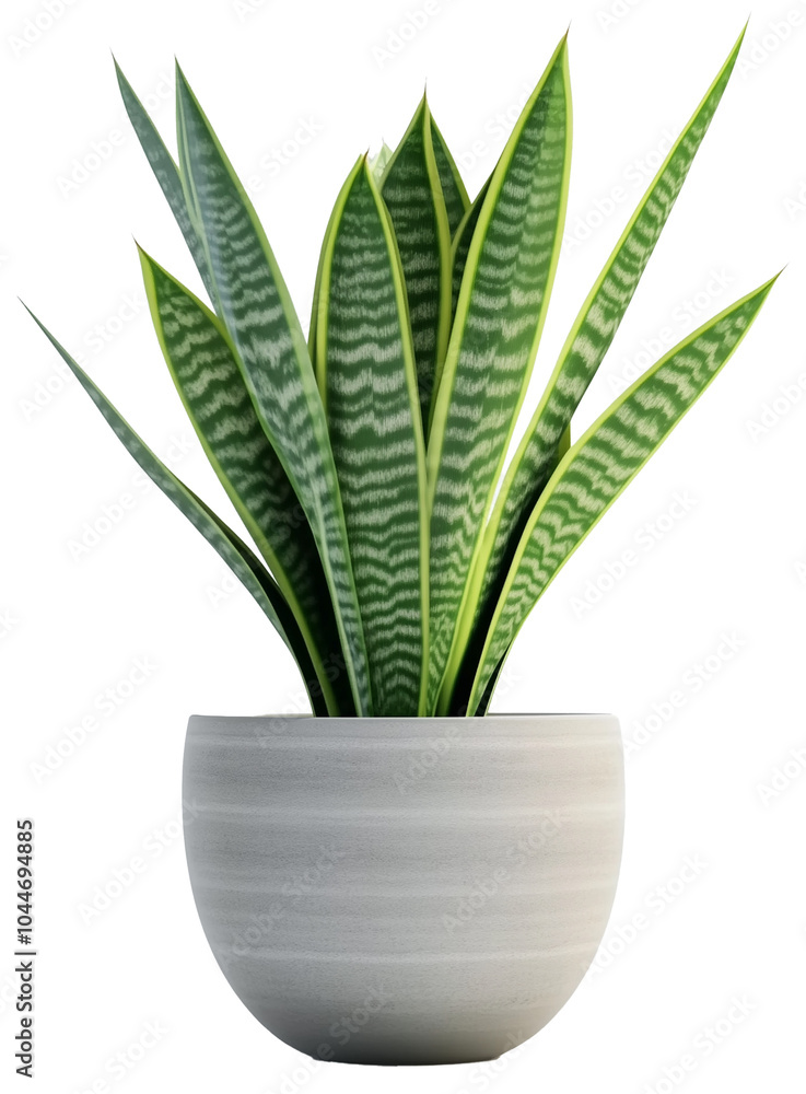 Elegant ceramic pot with a thriving snake plant isolated on a transparent background Elegant ceramic pot with a thriving snake plant isolated on a transparent background