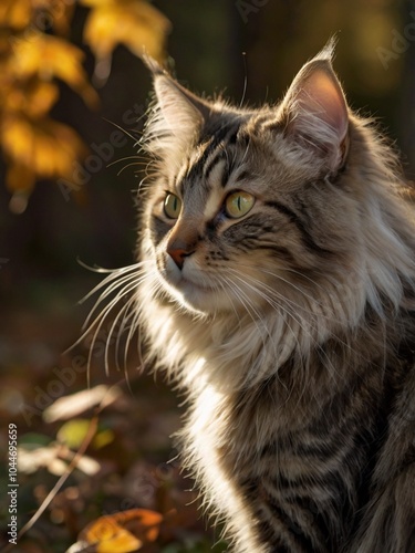 a cat in a deciduous fall forest