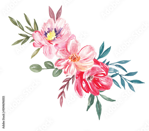 Watercolor Bouquet of Flowers Botanical 