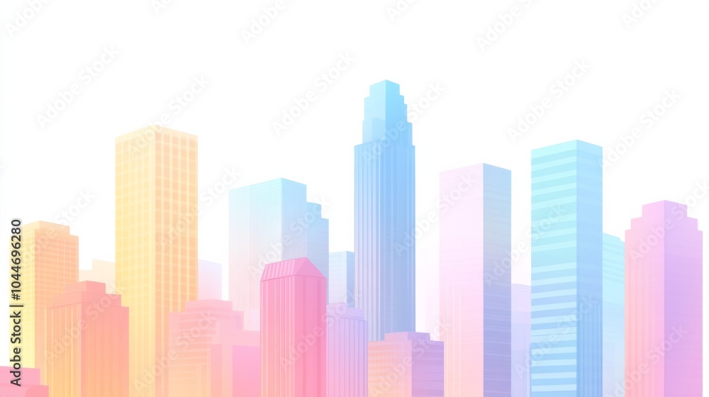 Vibrant City Skyline with Clean Lines and Bright Colors Vibrant City Skyline with Clean Lines and Bright Colors