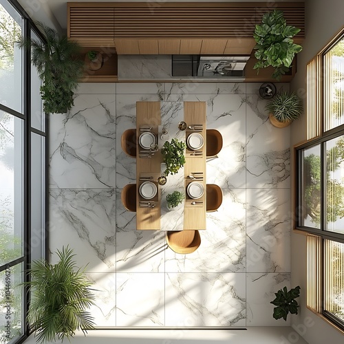 3d topdown view of small dining room featuring a compact table with practical seating and a wellarranged floor plan displayed on a clean white background showcasing effective use of space photo