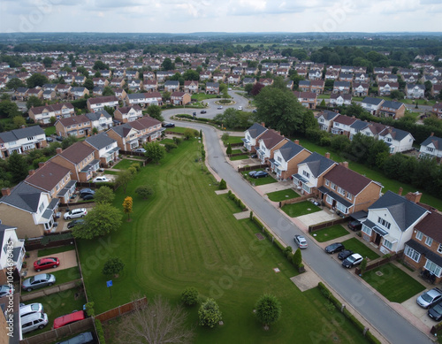 Aerial view of houses.