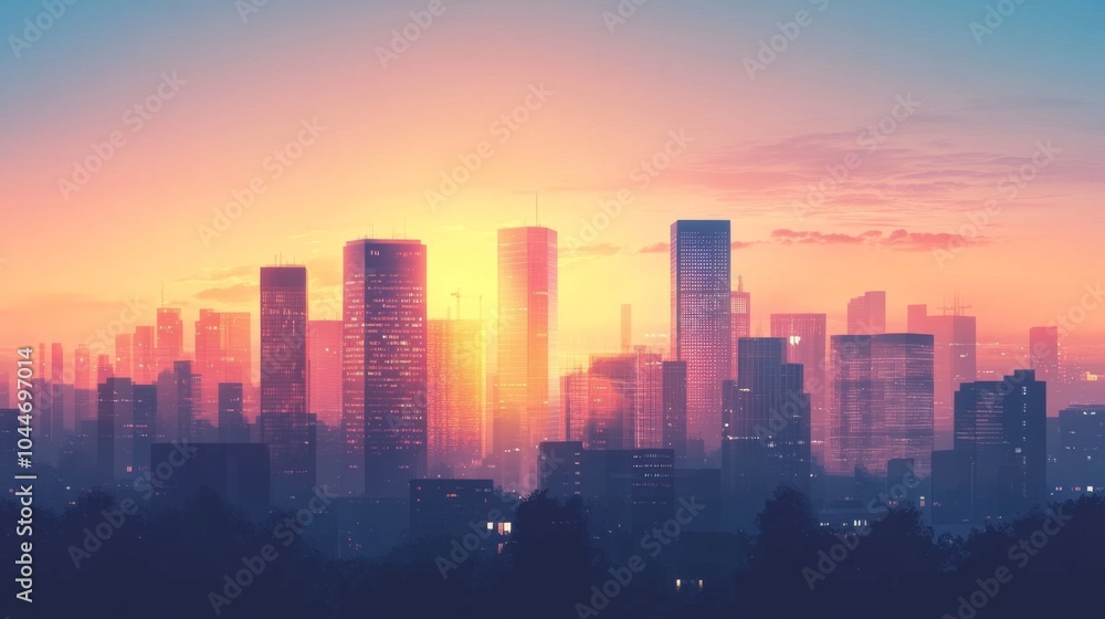 Twilight Skyline with Vibrant Lighting and Silhouettes Twilight Skyline with Vibrant Lighting and Silhouettes