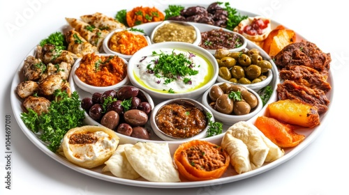 Delicious Mezze Platter with Yogurt Dip and Olives