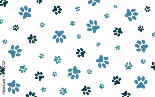 Ensemble de pattes de chiens de différentes tailles et couleurs - Motif animal de silhouettes de pattes d'animaux - Bleu - Arrière-plan animalier - Illustration vectorielle éditable - Formes 