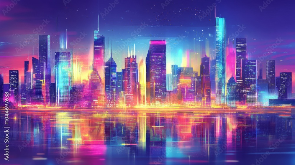 Obraz premium Vibrant City Skyline with Clean Lines and Colors