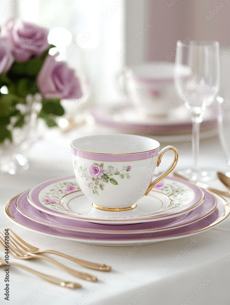 Delicate place setting on a refined table, exuding a soft and elegant ambiance for any dining occasion. Delicate place setting on a refined table, exuding a soft and elegant ambiance for any dining occasion.