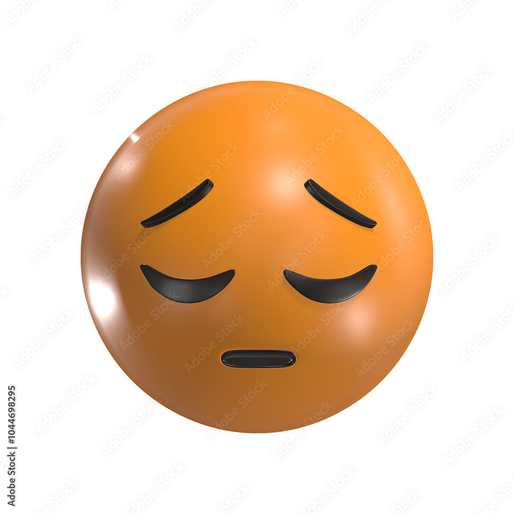 Fototapeta premium Pensive Face Expression 3D Emoticon Icon