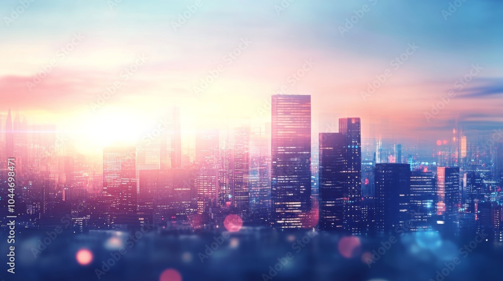 Obraz premium Vibrant Evening Skyline with Blurred Light Effects