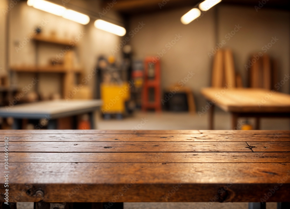 Empty wooden top table and garrage blurred background. For product display. Empty wooden top table and garrage blurred background. For product display.