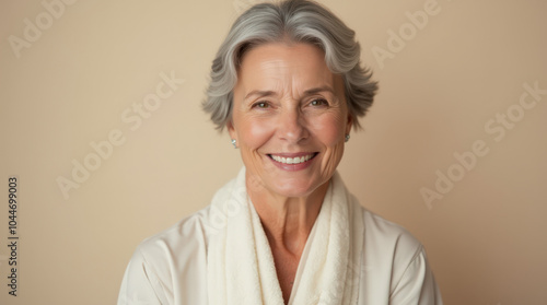 Natural Beauty Portrait of Mature and Middle-Aged Woman in Elegant Studio Lighting for Skincare and Anti-Aging Product Advertisements