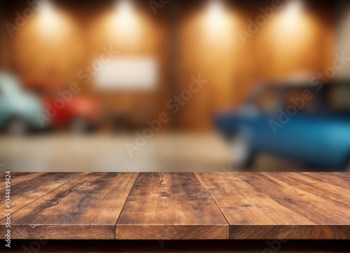 Empty wooden top table and garrage blurred background. For product display. photo