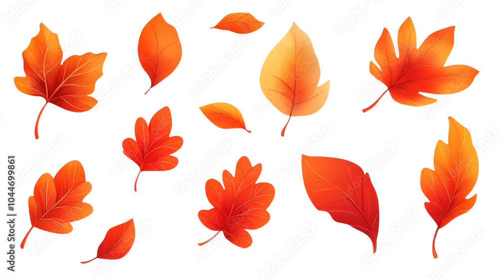 Fototapeta premium Vibrant Hand-Drawn Autumn Leaves Set on White Background for Seasonal Designs