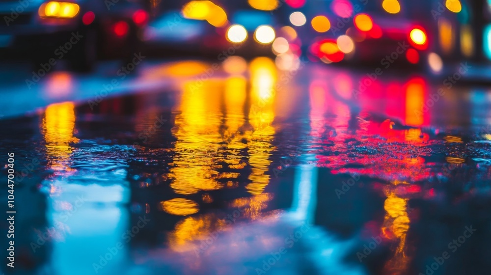 Vibrant Nightscape with Neon Lighting Reflections Vibrant Nightscape with Neon Lighting Reflections