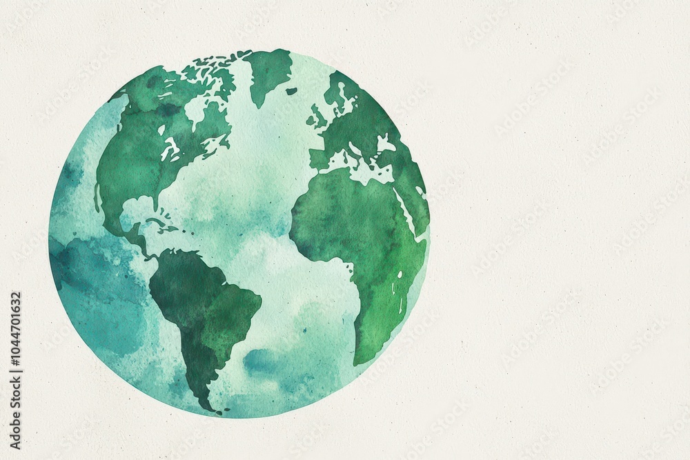 Fototapeta premium Soft Watercolor Earth: Vivid Greens and Blues Blending Harmoniously in a Serene Landscape