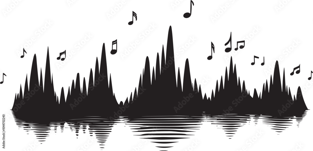 Sound Waves and Music Icon in Black Silhouette - Creative Design for Music Lovers Sound Waves and Music Icon in Black Silhouette - Creative Design for Music Lovers