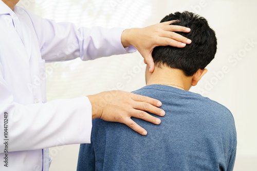 Physical therapy, Asian therapist doctor treat perform pain therapy in hospital.