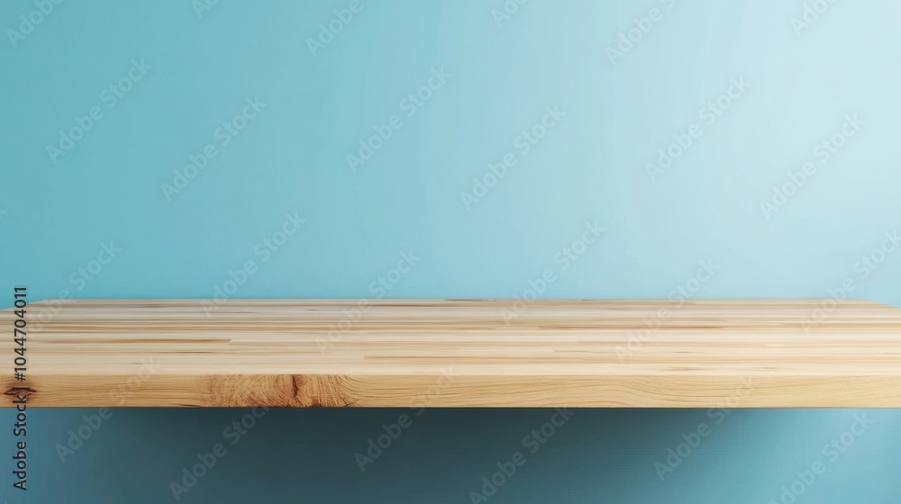 A panoramic banner mockup featuring a light pine wood table with a pastel blue wall backdrop, providing ample blank space for commercial text overlay, ideal for spring or home decor promotions A panoramic banner mockup featuring a light pine wood table with a pastel blue wall backdrop, providing ample blank space for commercial text overlay, ideal for spring or home decor promotions