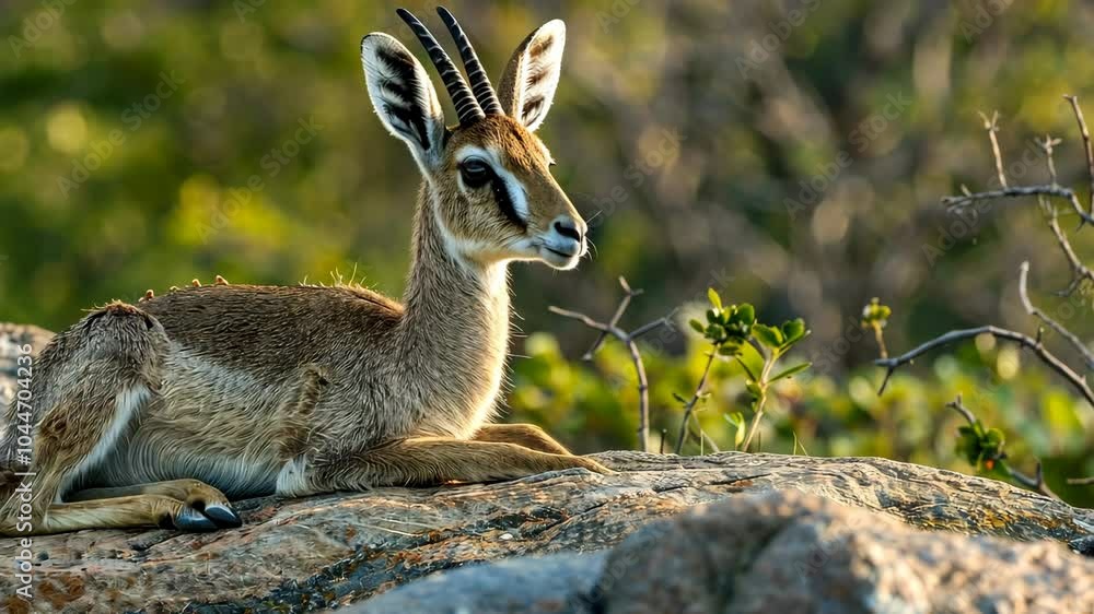 Young antelope resting on rocks in a serene natural setting Young antelope resting on rocks in a serene natural setting