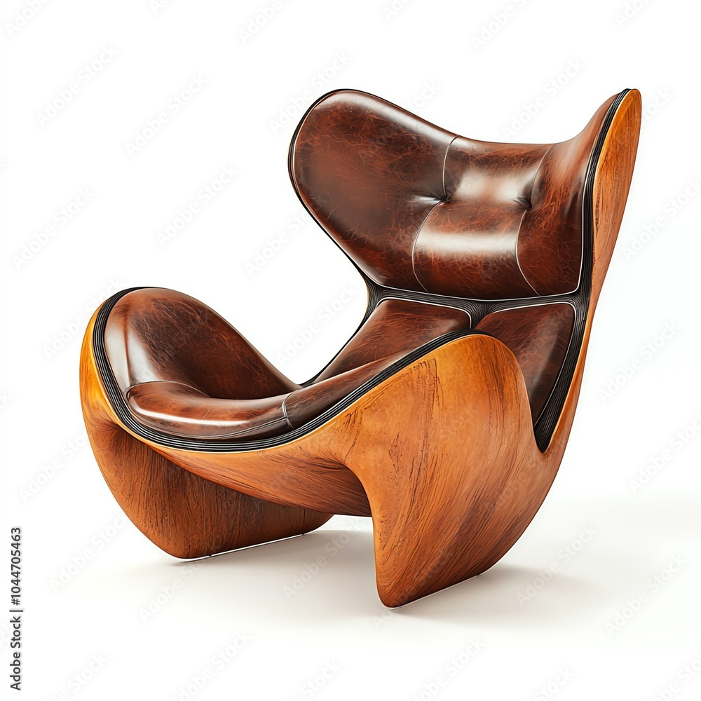Stylish modern chair design with unique contours and rich wood finish. Stylish modern chair design with unique contours and rich wood finish.