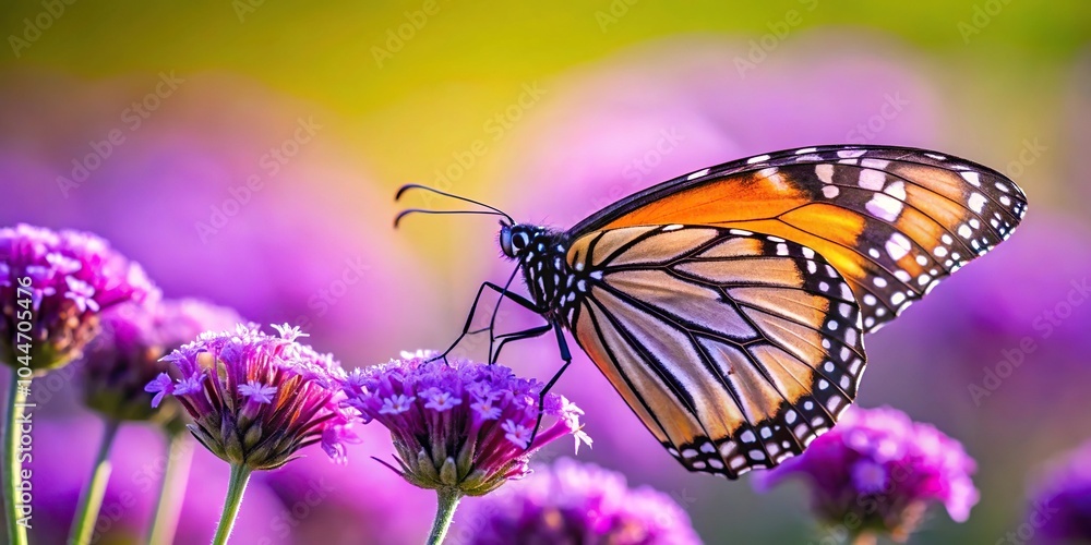 Tilted angle butterfly resting on vibrant purple flower Tilted angle butterfly resting on vibrant purple flower