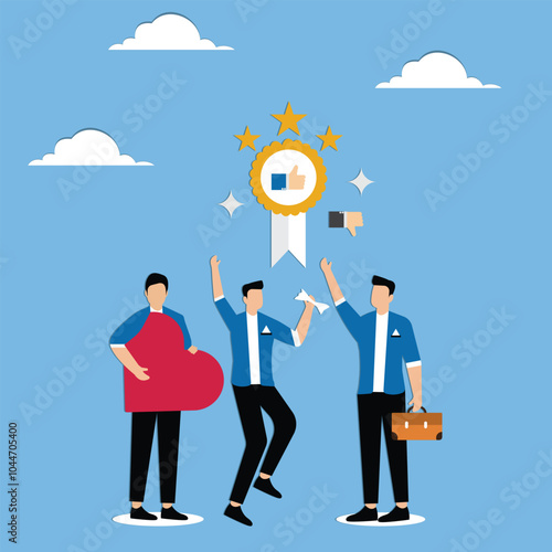 Employee feedback, opinion or rating review, customer service quality, survey result or social media comment, appraisal, evaluation or ranking concept, business people giving feedback communication