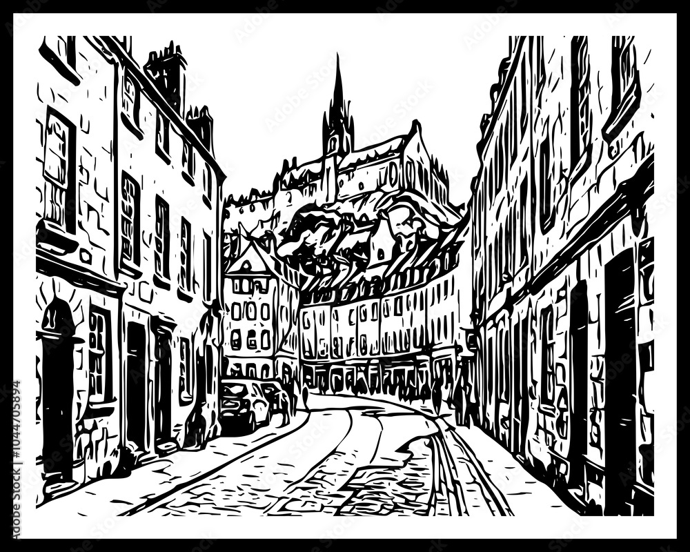 Obraz premium City Architecture. Black and white illustration. Printable pattern for wall decorations.