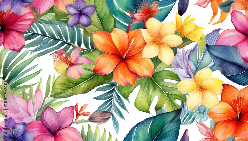 A vibrant pattern featuring various flowers and leaves, perfect for spring and summer decoration A vibrant pattern featuring various flowers and leaves, perfect for spring and summer decoration