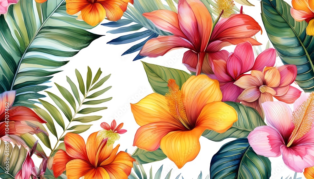 custom made wallpaper toronto digitalA vibrant pattern featuring various flowers and leaves, perfect for spring and summer decoration