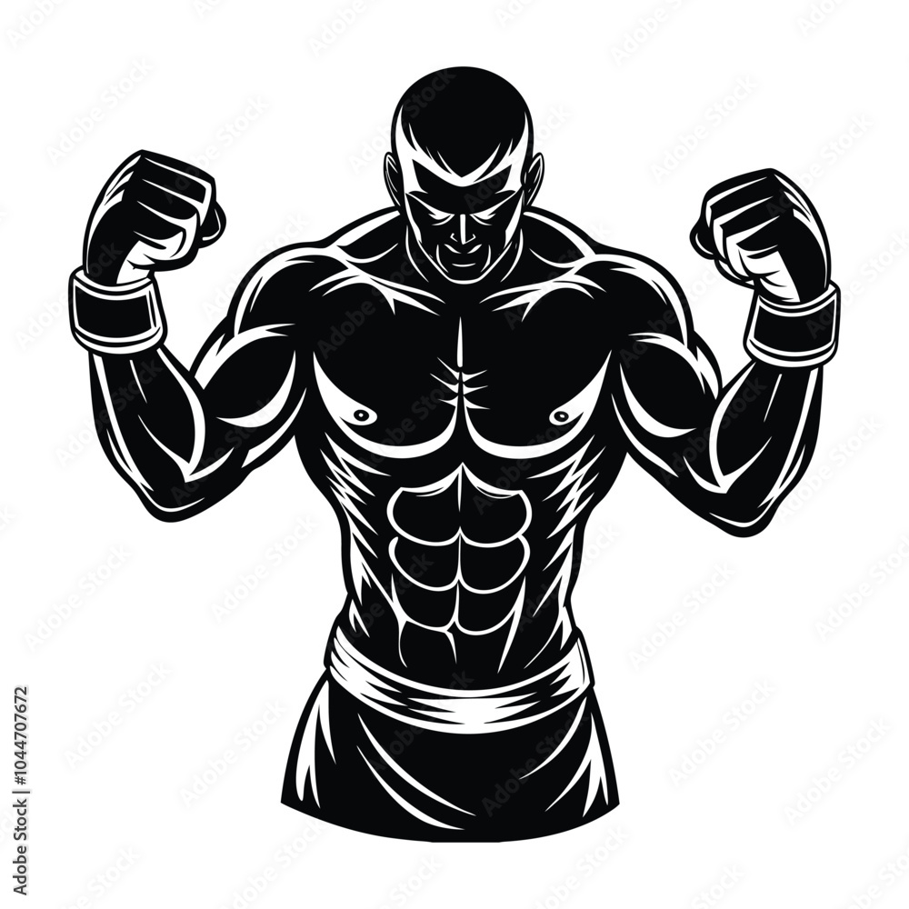 Fototapeta premium A silhouette of a boxer in a fighting stance, fists raised and ready for action.