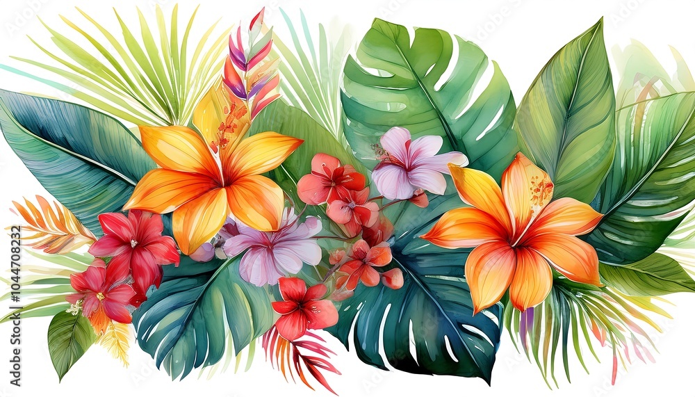 A vibrant pattern featuring various flowers and leaves, perfect for spring and summer decoration A vibrant pattern featuring various flowers and leaves, perfect for spring and summer decoration