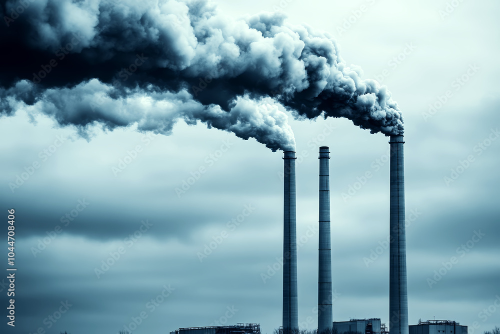 Industrial Factory Chimneys Releasing Thick Black Smoke into the Atmosphere Industrial Factory Chimneys Releasing Thick Black Smoke into the Atmosphere