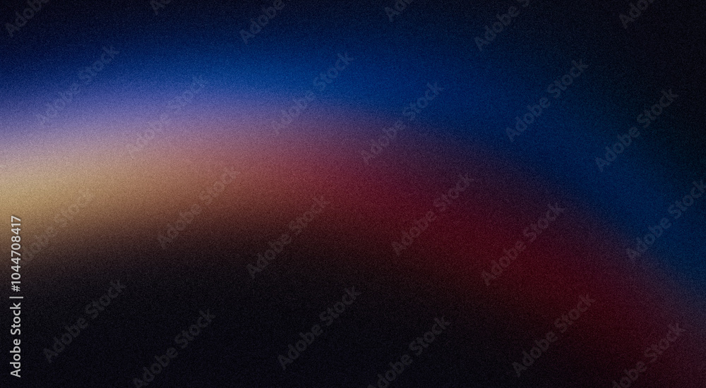 Obraz premium Grainy noise texture background, magenta blue orange abstract vibrant glowing color gradient shape on black backdrop, dark banner poster header cover wallpaper design