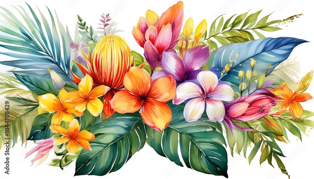 A vibrant pattern featuring various flowers and leaves, perfect for spring and summer decoration A vibrant pattern featuring various flowers and leaves, perfect for spring and summer decoration