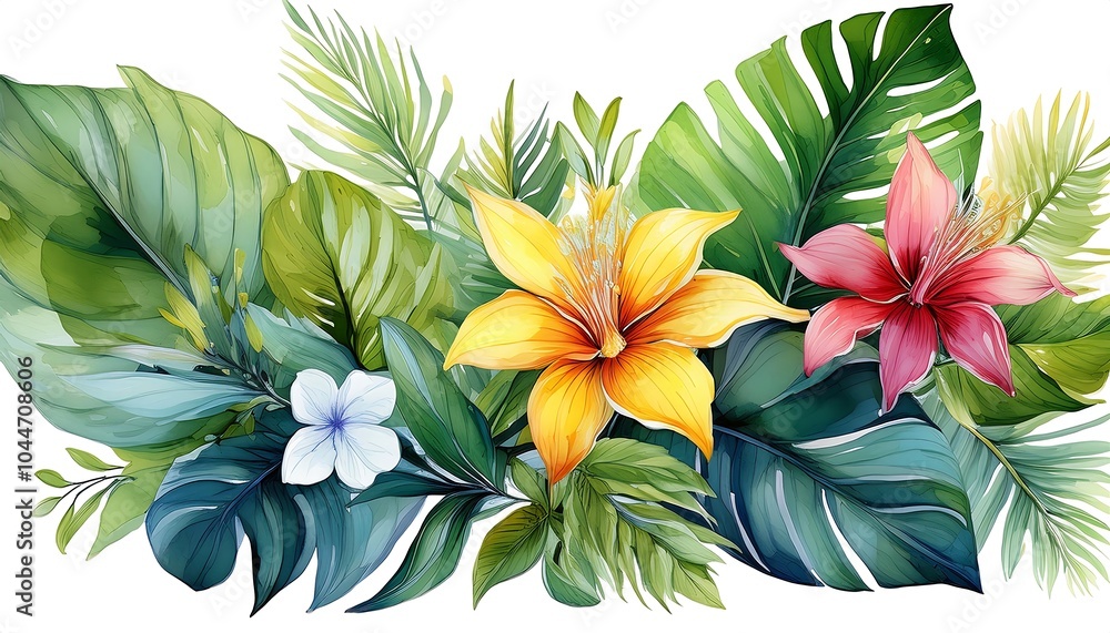 A vibrant pattern featuring various flowers and leaves, perfect for spring and summer decoration A vibrant pattern featuring various flowers and leaves, perfect for spring and summer decoration