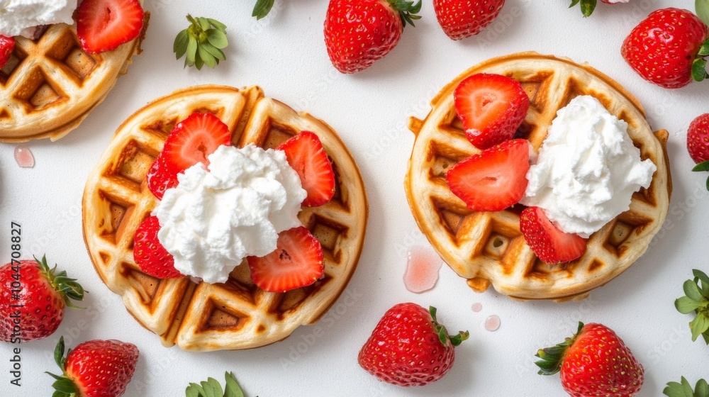 Fresh Waffles with Strawberries and Whipped Cream Delight Fresh Waffles with Strawberries and Whipped Cream Delight