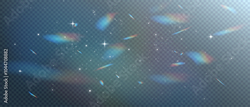 The light of Rainbow and white dust. Bokeh light effect background png. A gorgeous Christmas glowing dust background. A beautiful Rainbow flickering glow with confetti bokeh light and crystal flare.