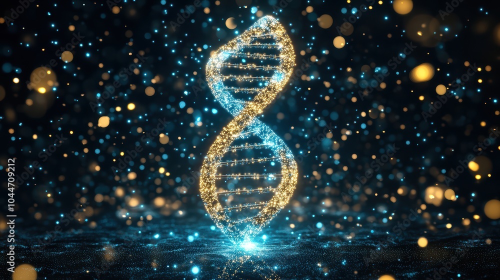 Obraz premium Glowing DNA Double Helix with Neon Light Effects