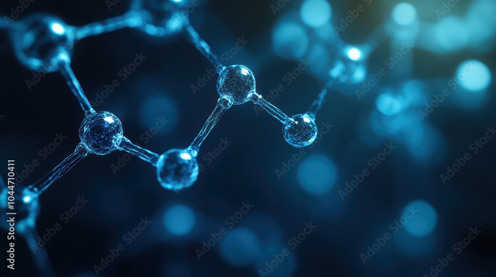 Abstract Illustration of Connected Atoms in Blue Glow Abstract Illustration of Connected Atoms in Blue Glow