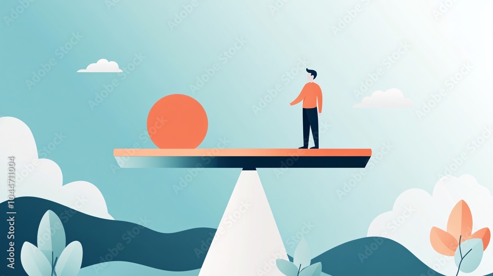 Balancing Figure on Seesaw Concept Illustration Balancing Figure on Seesaw Concept Illustration