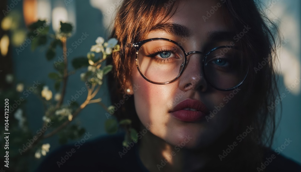 Pretty blonde woman with round glasses Pretty blonde woman with round glasses