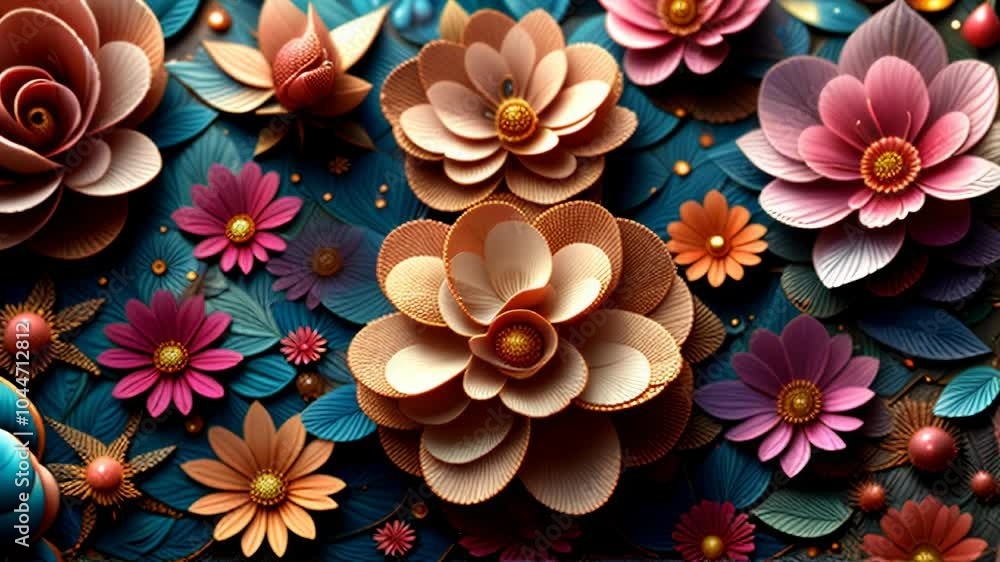 A colorful flower with a gold center is the main focus of the image A colorful flower with a gold center is the main focus of the image