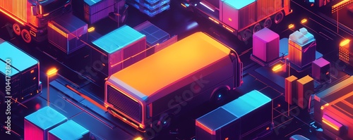 Wallpaper Mural Neon parcel, logistic flow, human nearby, scattered theme, flat illustration Torontodigital.ca