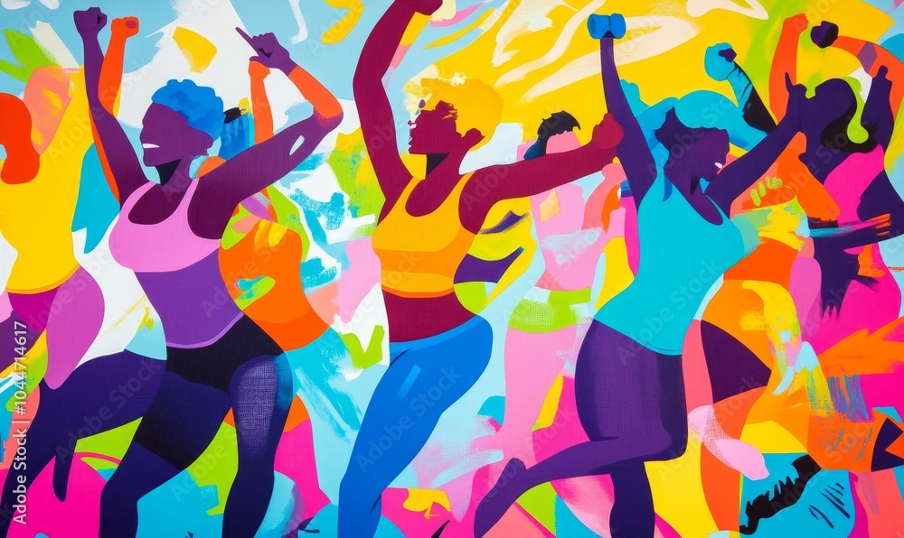 Abstract painting of colorful people dancing. Abstract painting of colorful people dancing.