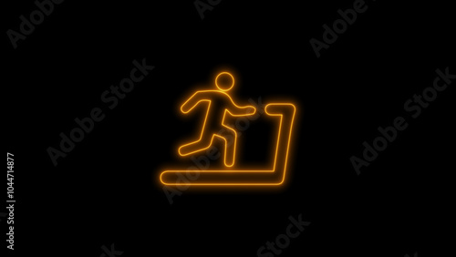 Neon, Glowing man running on gym instruments. Running man collage of workshop an workout in gym flat..